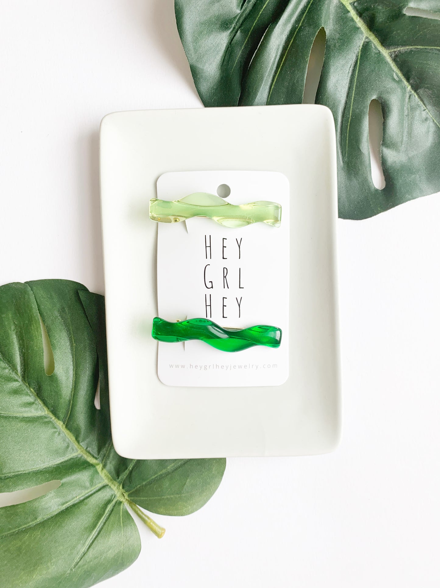 Acrylic Hair Clip Set in Greens