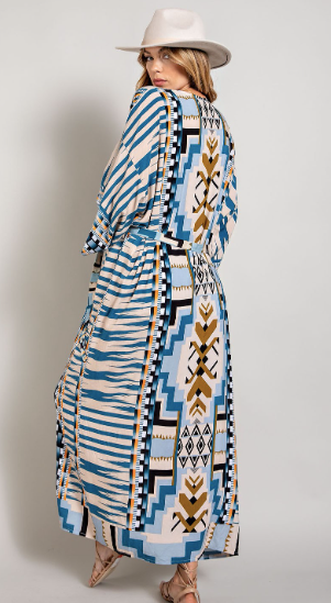 Aztec Print Long Kimono