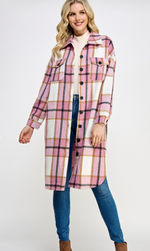 Load image into Gallery viewer, Long Plaid Shacket in Pink Tones
