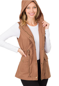 Drawstring Hoodie Vest in Cocoa