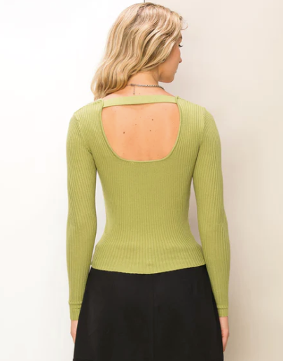 Sweet Day Ribbed Top in Pale Olive