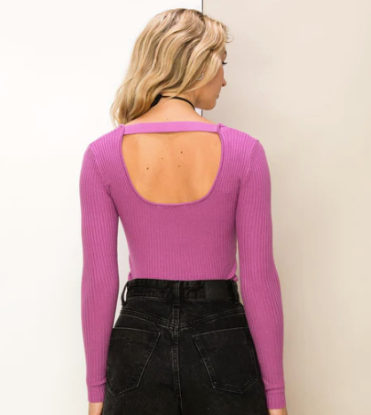 Sweet Day Ribbed Top in Vintage Plum