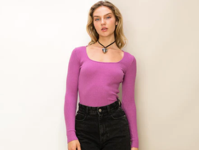 Sweet Day Ribbed Top in Vintage Plum