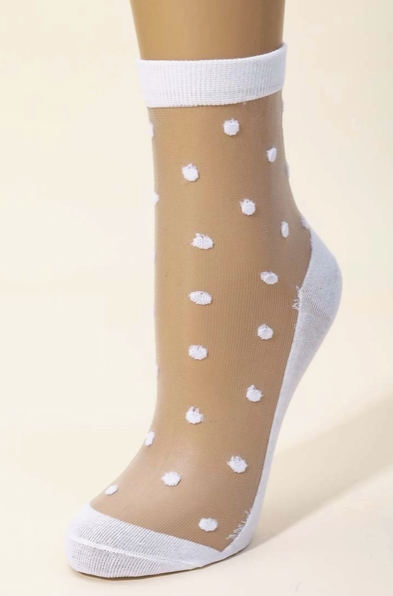 Polka Dot Mesh Socks in White