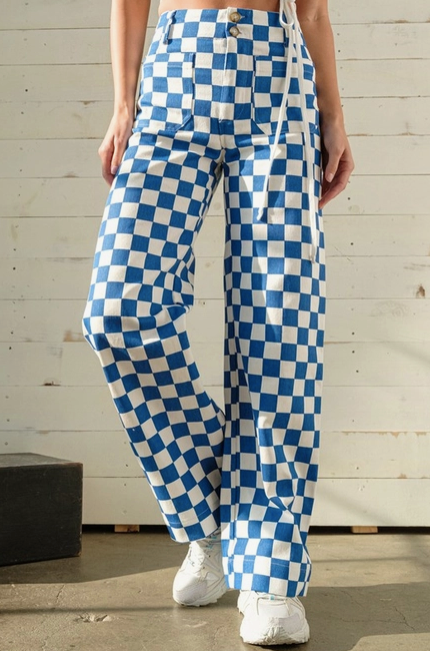 Blue Checkerboard Denim Pants/Jeans