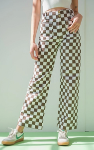 Cinnamon Checkerboard Denim Pants/Jeans