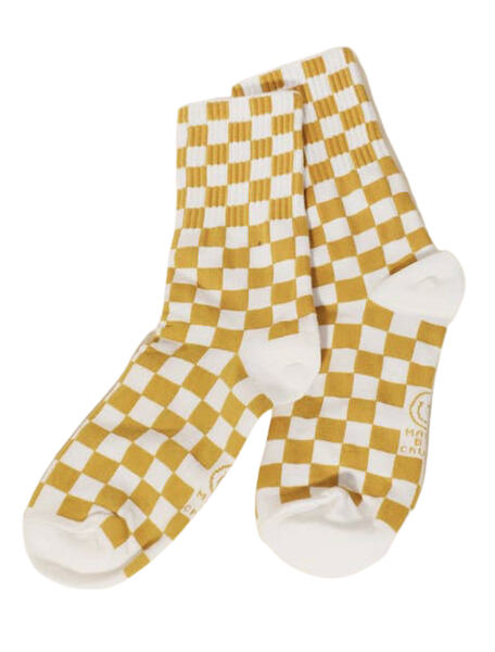Mustard and White Checkered Socks