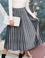 Load image into Gallery viewer, Silver/Grey Pleated Velvet Skirt
