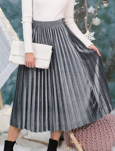 Silver/Grey Pleated Velvet Skirt