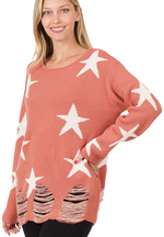 Load image into Gallery viewer, Distressed Star Sweater in Rose

