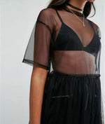 Load image into Gallery viewer, Black Mesh Sheer Long Tee Shirt Dress

