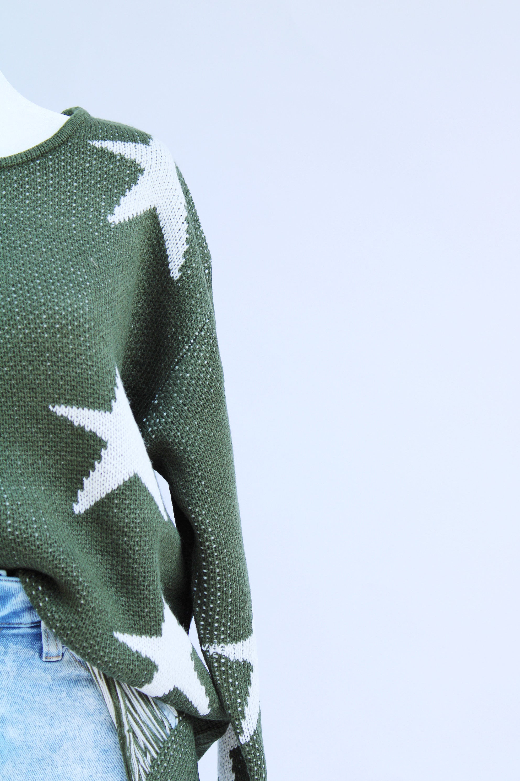 Distressed Star Sweater in Army Green